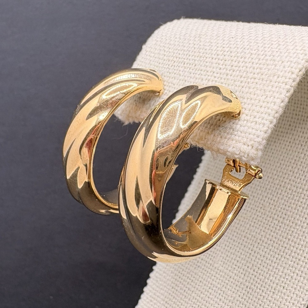 Milor Italy Bronze Twisted Hoop Gold Tone Pierced Earrings Classic 1"